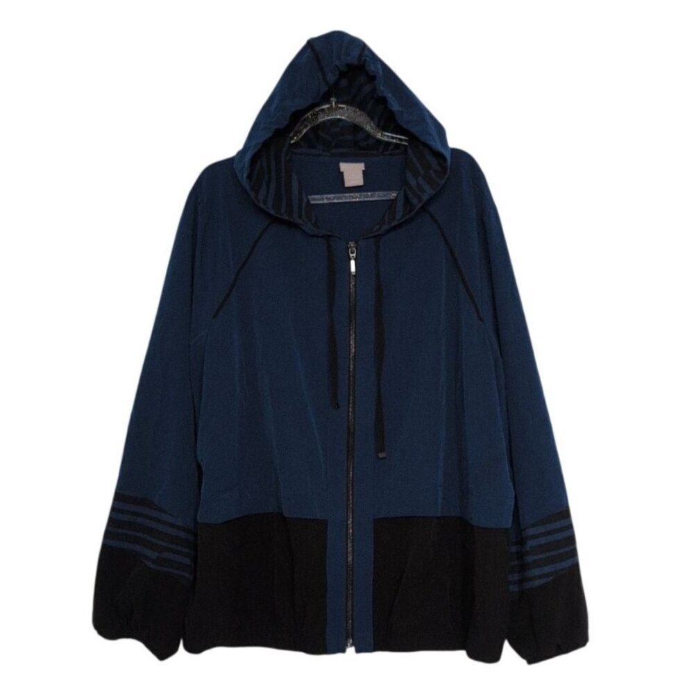 Chicos Zenergy 4 Piped Jacket Womens Size 20/22 Blue Hooded Stretch Full Zip
